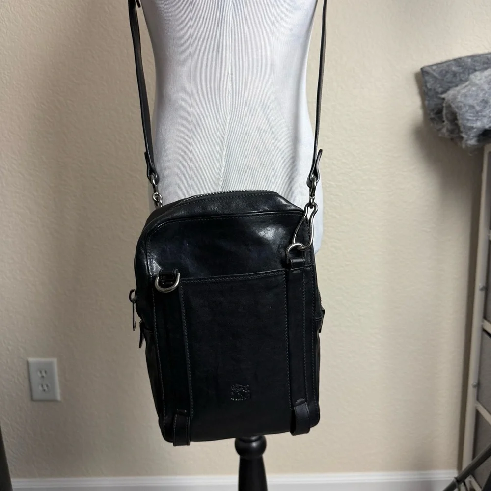 IL Bisonte Crossbody Saddle Bag Black Italian Leather‎ Handbag Purse Made Italy
